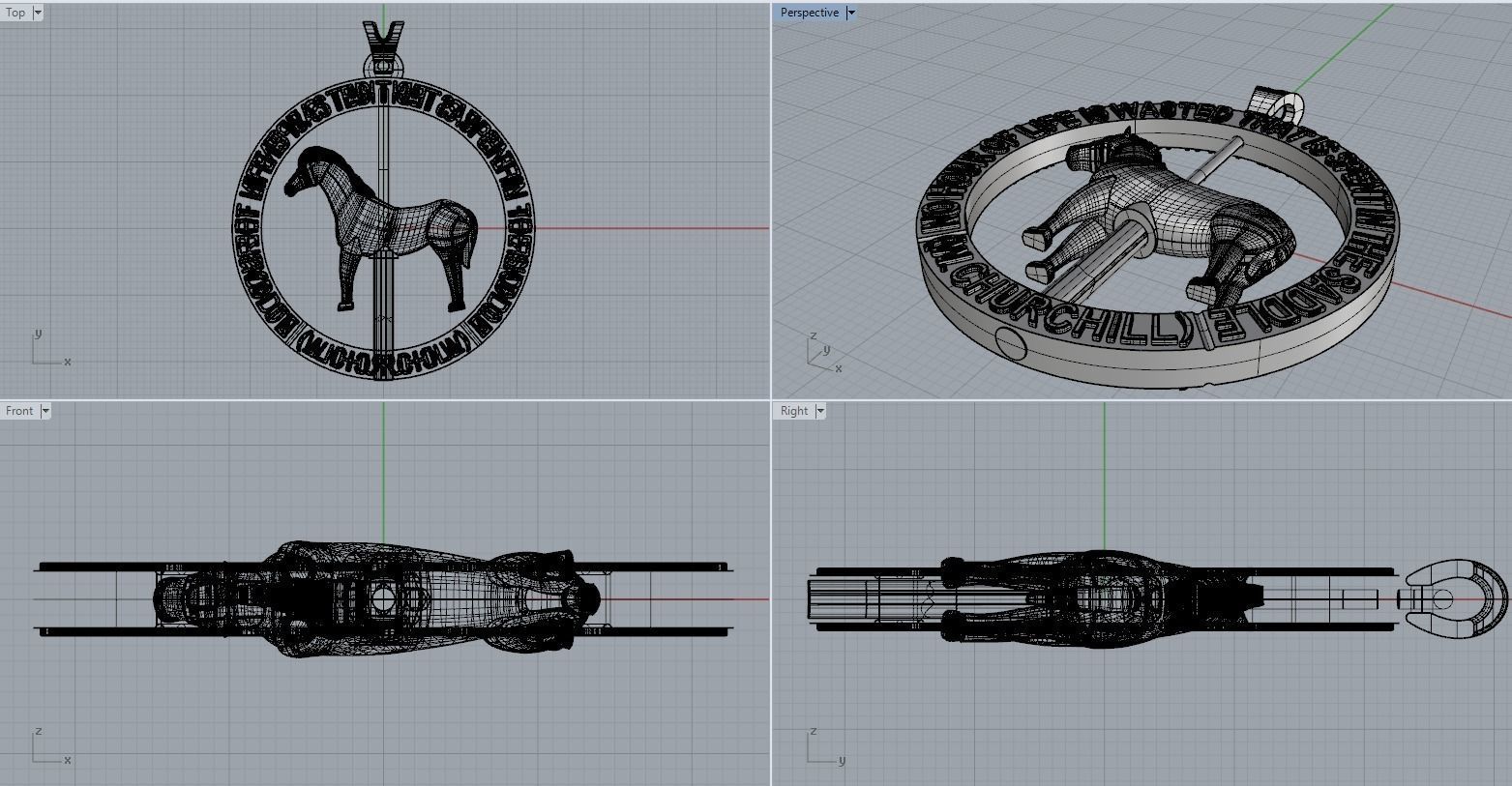 Spinning horse medallion pendant 3D print model_24