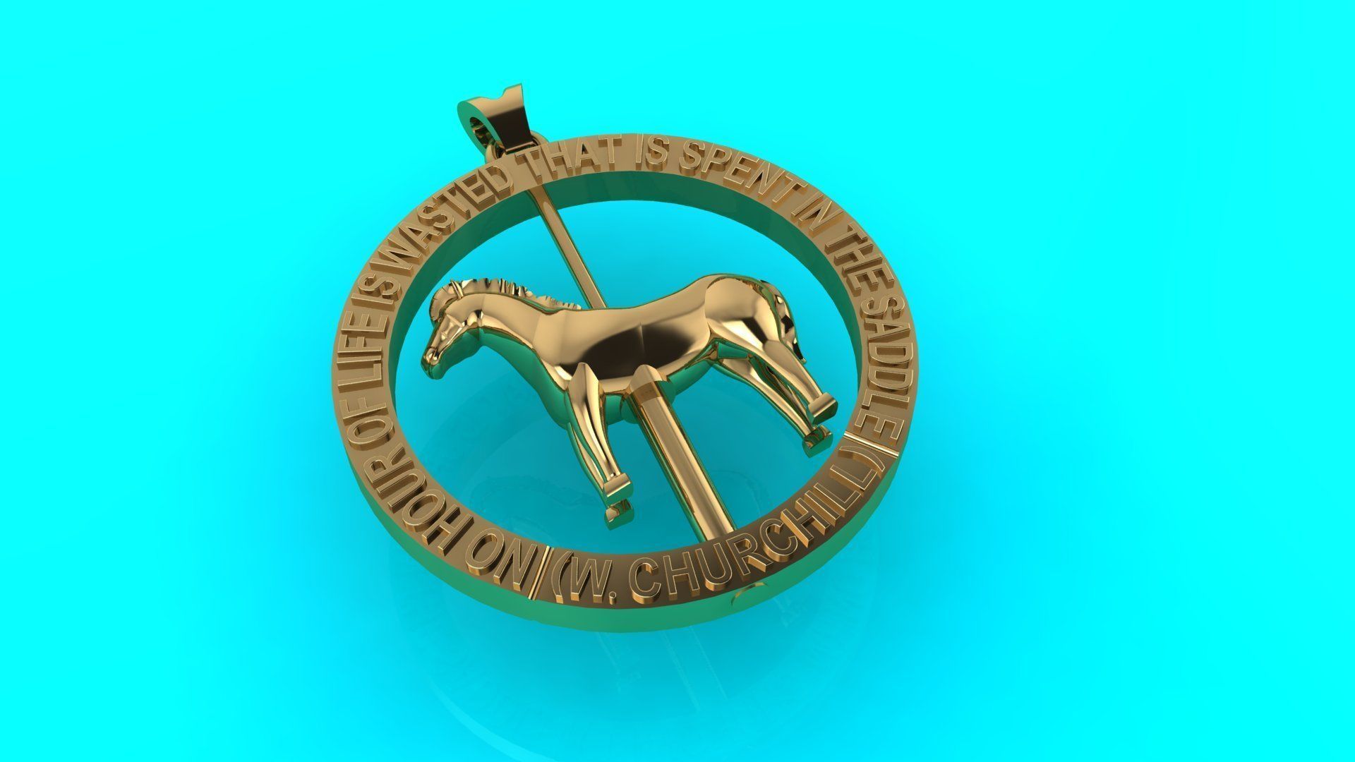 Spinning horse medallion pendant 3D print model_2