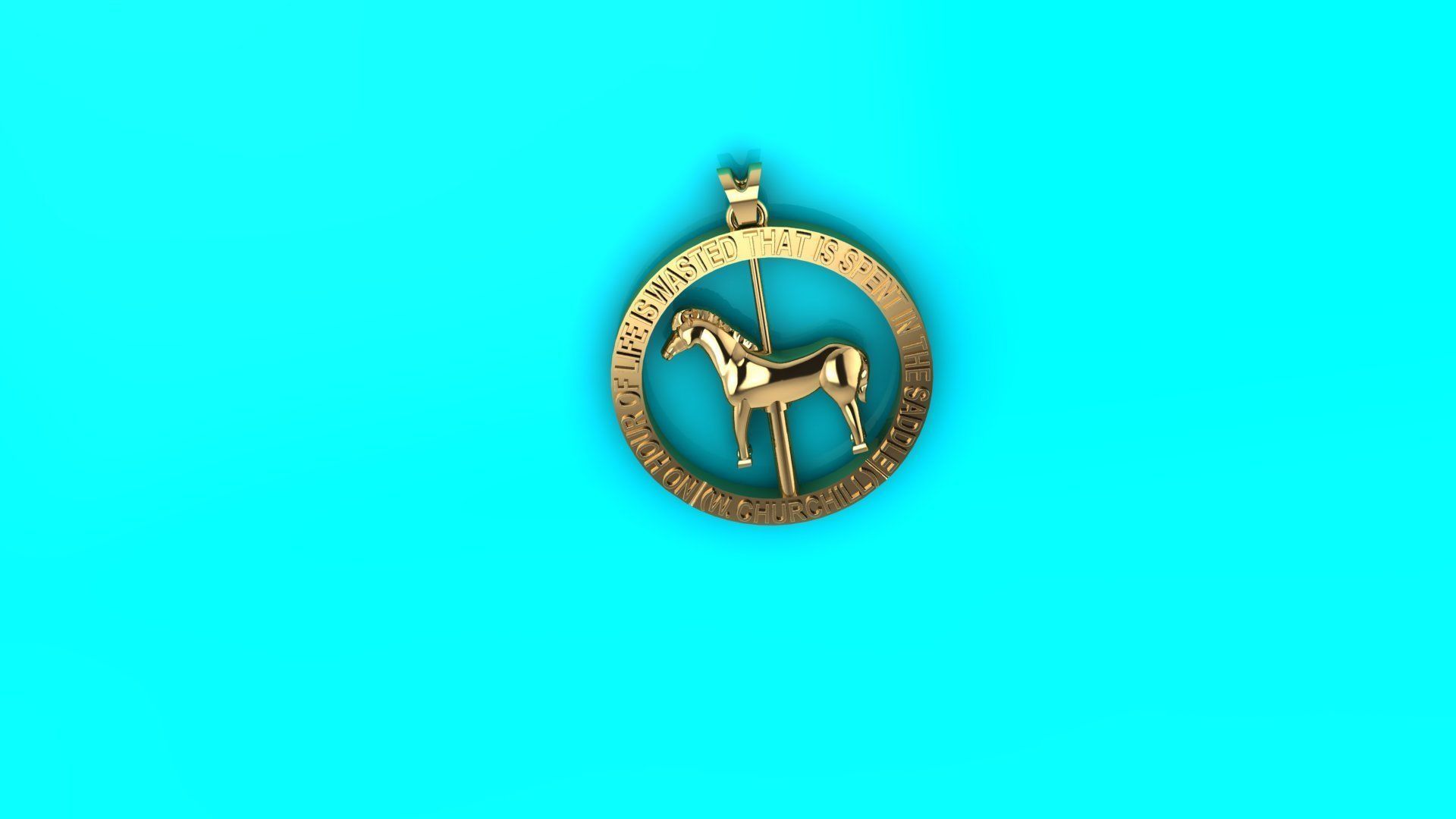 Spinning horse medallion pendant 3D print model_1