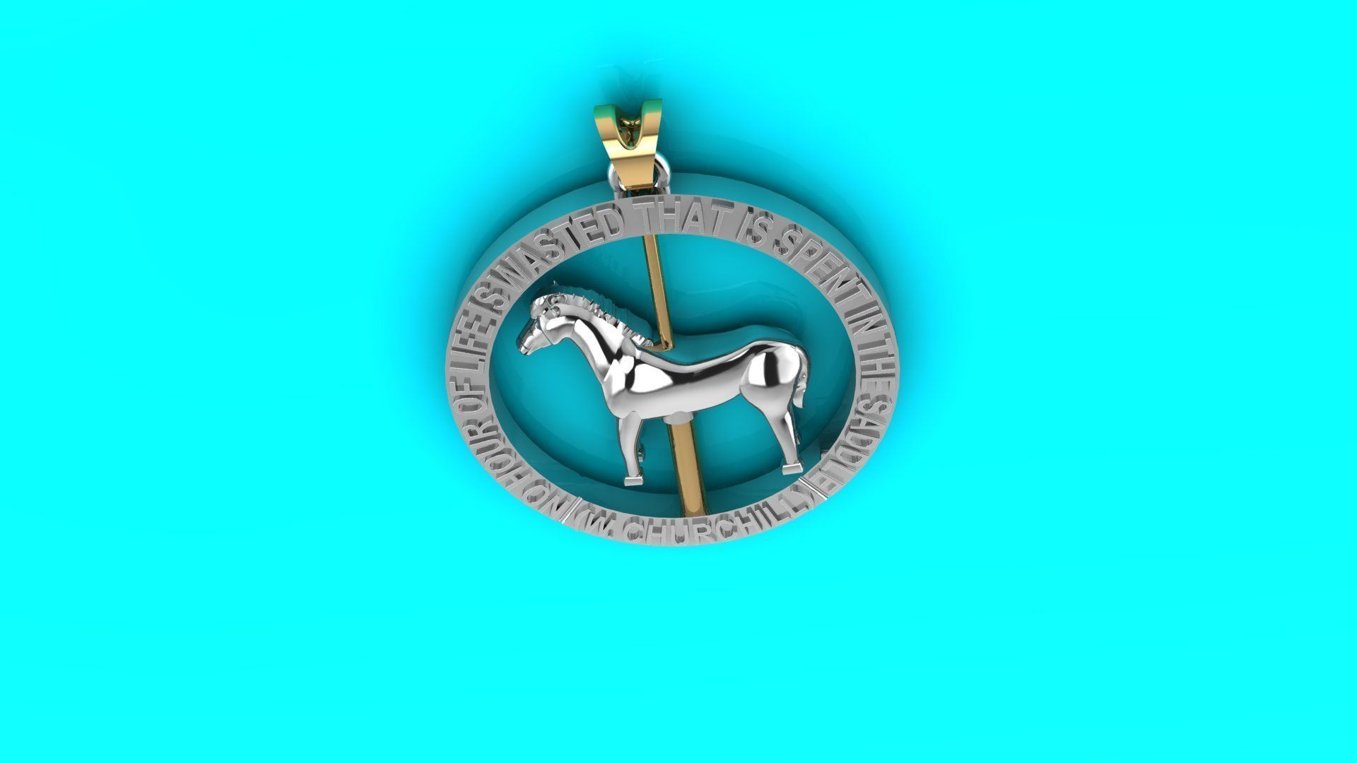 Spinning horse medallion pendant 3D print model_12