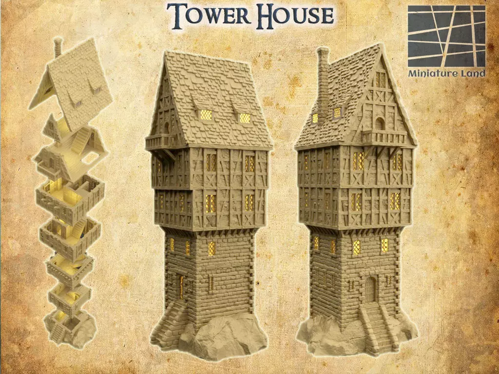 Tower House Tabletop Terrain 28 MM 3D print model_0