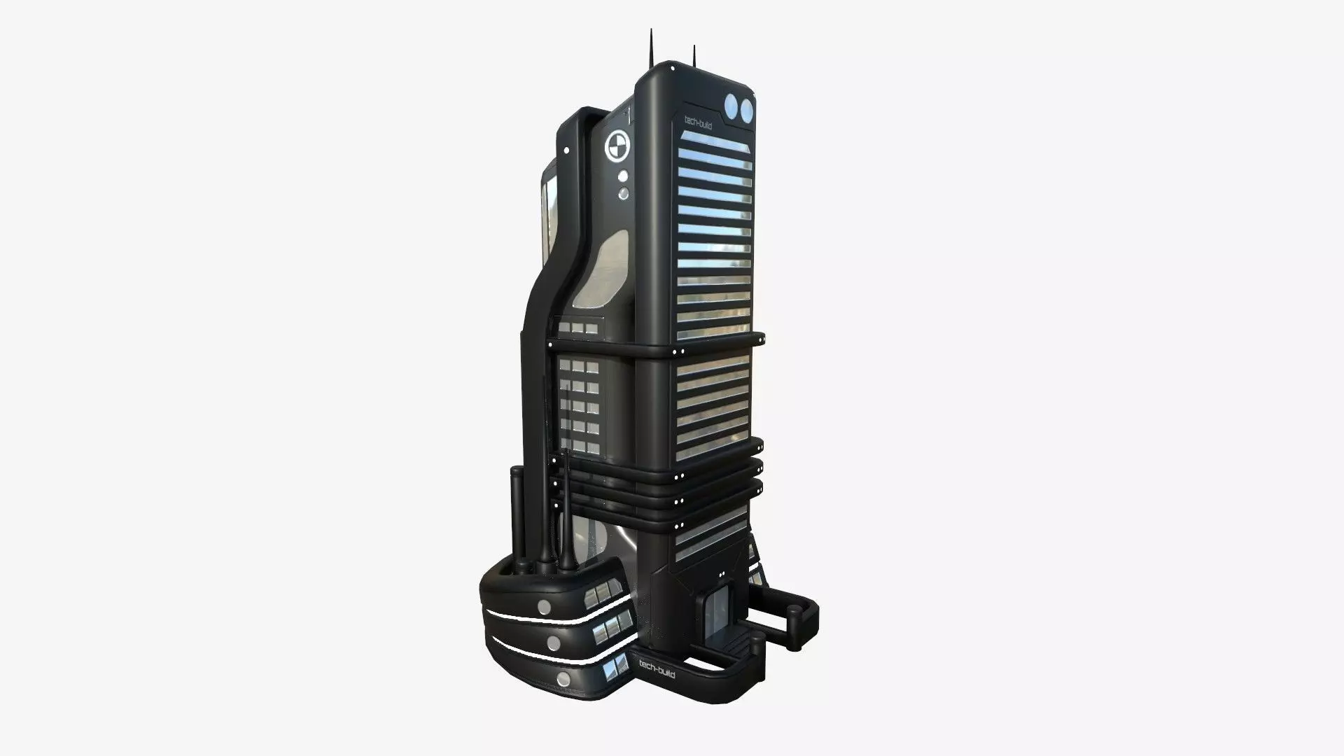 SciFi Building A07 Black - Sci Fi Exterior Design Low-poly 3D model_0