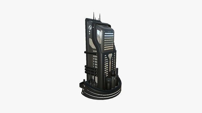 SciFi Building A07 Black - Sci Fi Exterior Design Low-poly 3D model 2