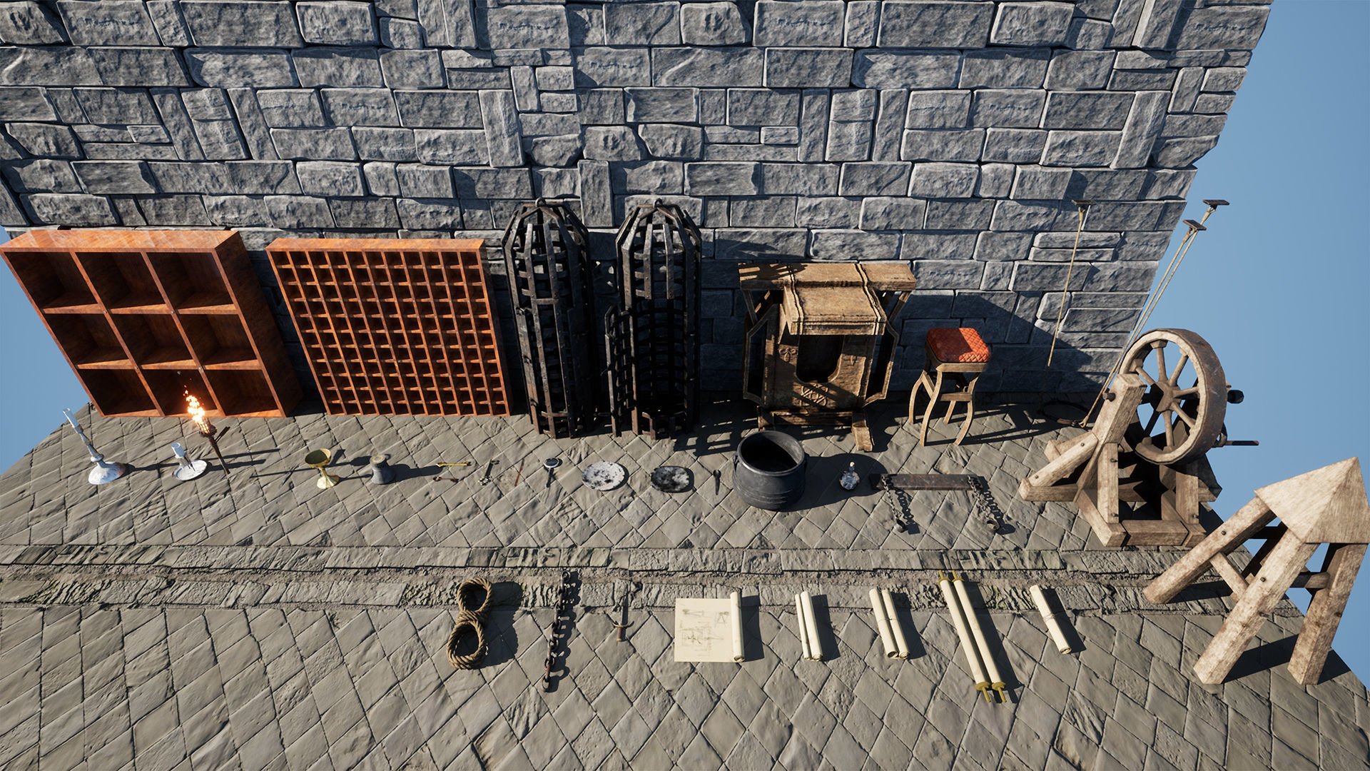 Medieval Engineer Props  35 Props Low-poly 3D model_4