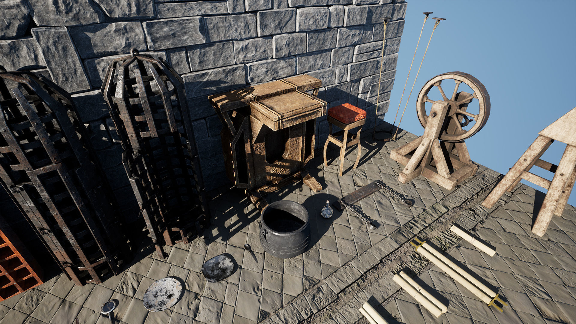 Medieval Engineer Props  35 Props Low-poly 3D model_3