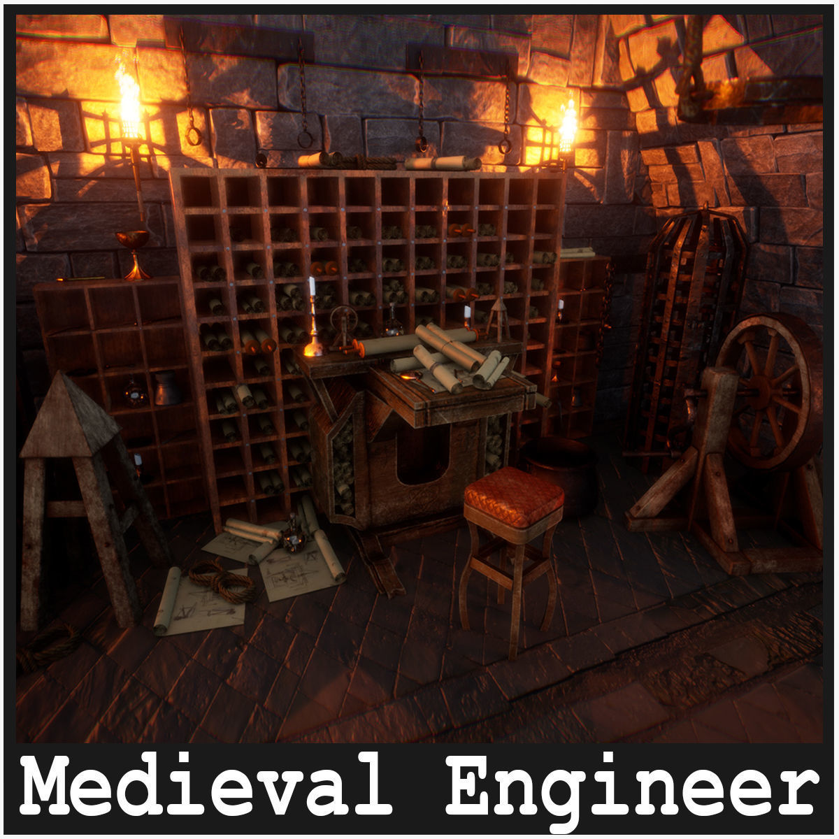 Medieval Engineer Props  35 Props Low-poly 3D model_1
