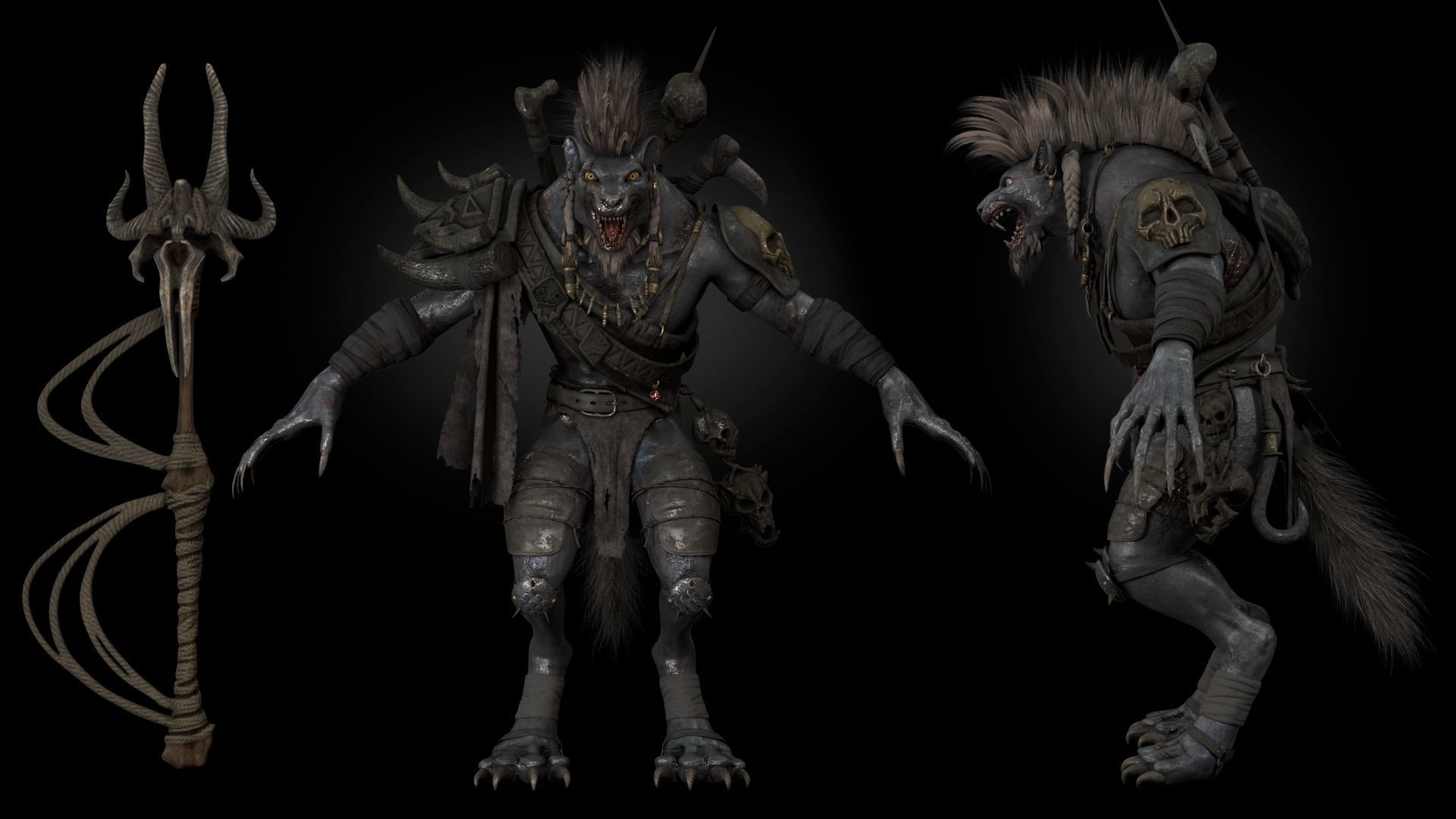 Gnoll Warrior Rigged Low-poly 3D model_19