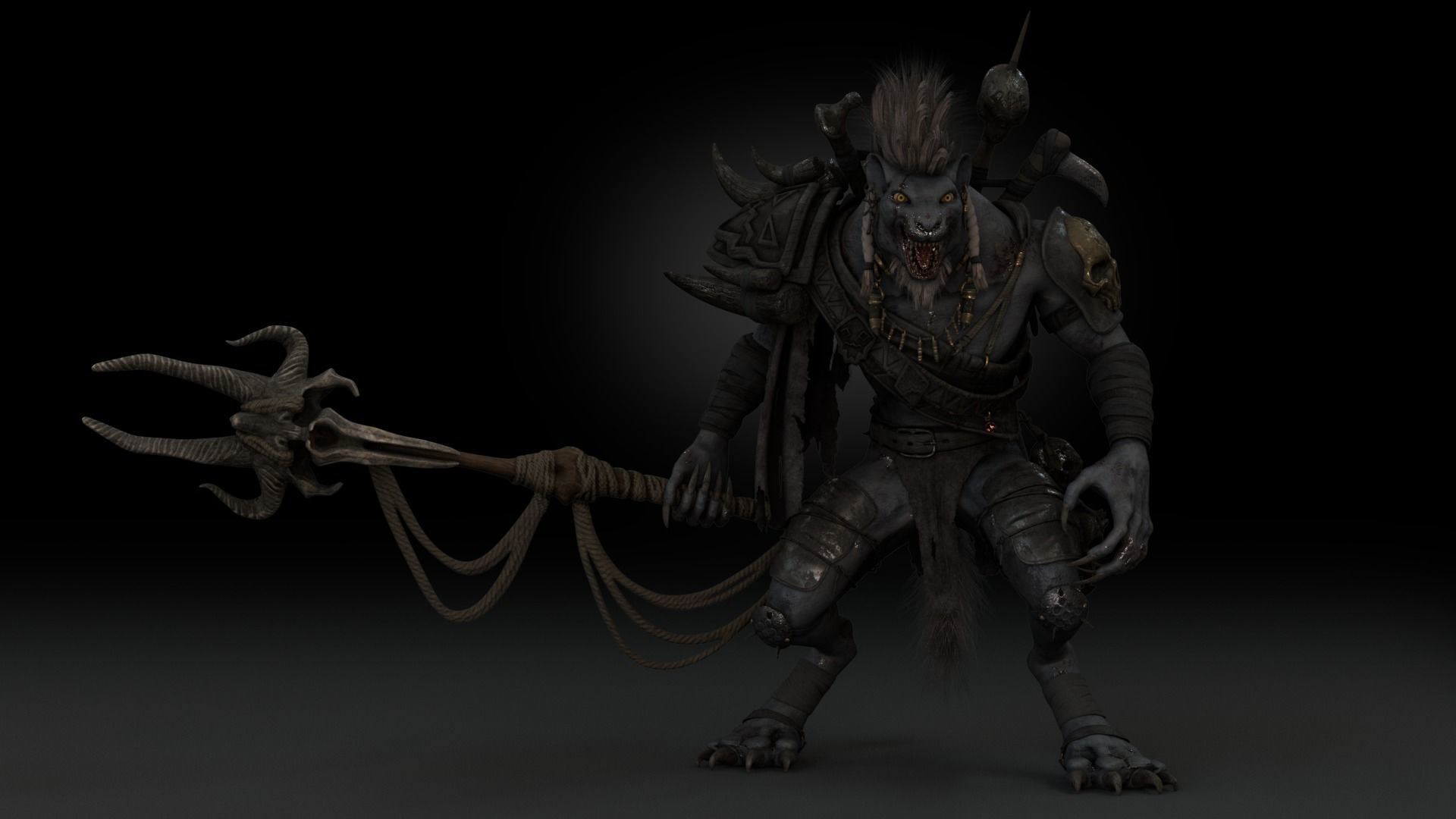 Gnoll Warrior Rigged Low-poly 3D model_7