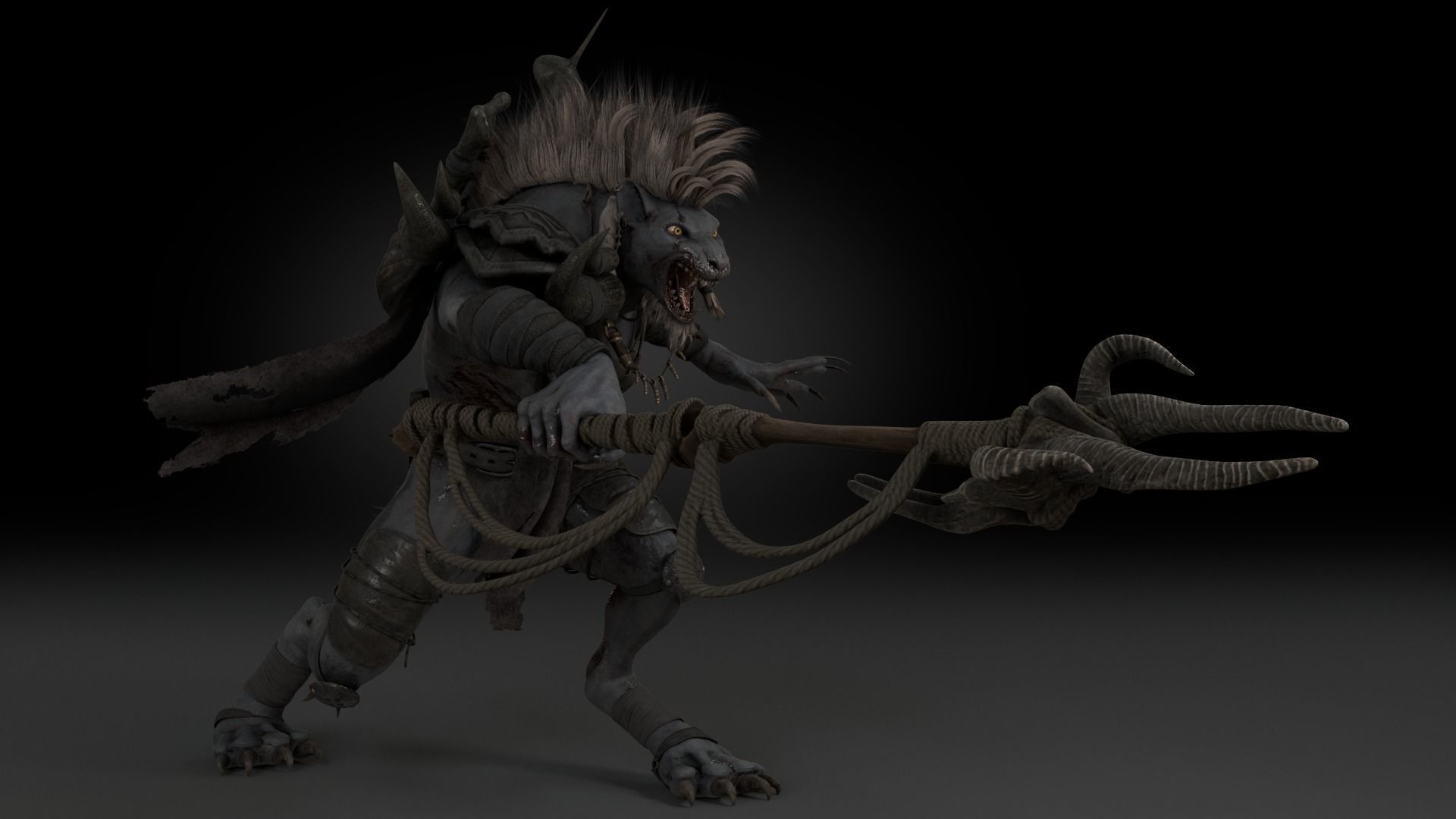 Gnoll Warrior Rigged Low-poly 3D model_9
