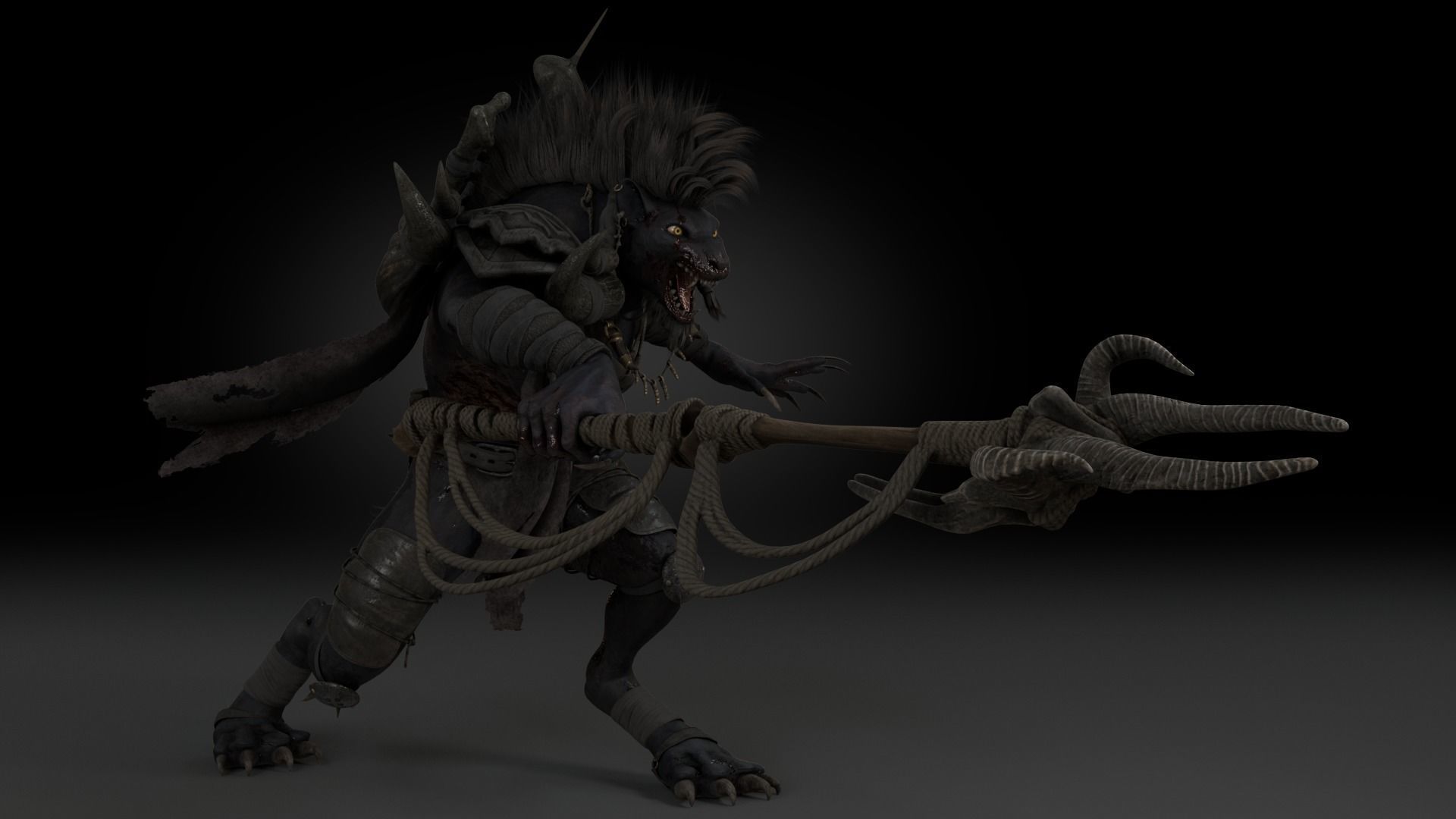 Gnoll Warrior Rigged Low-poly 3D model_15
