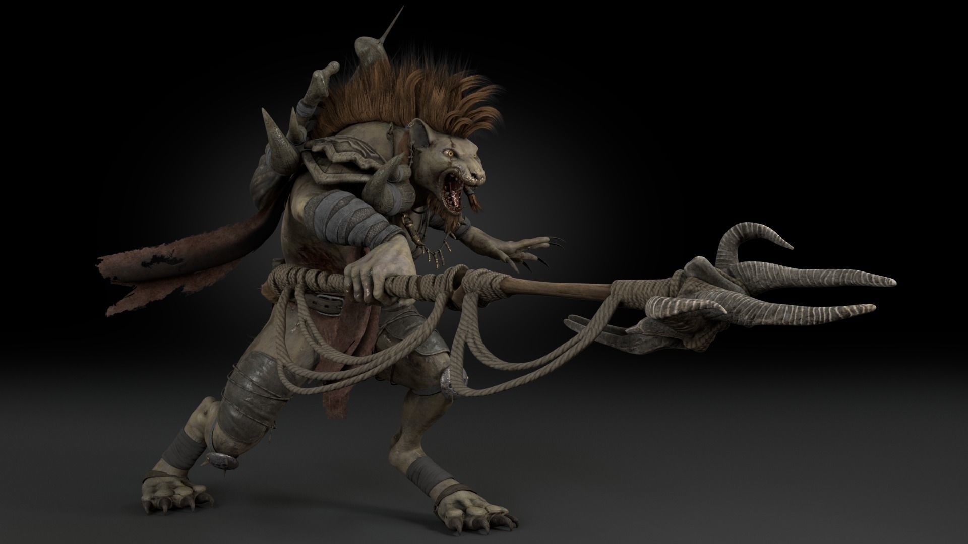 Gnoll Warrior Rigged Low-poly 3D model_4