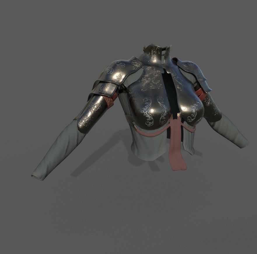 Victorian medieval female chest armor with fabric Lowpoly Low-poly 3D model_2