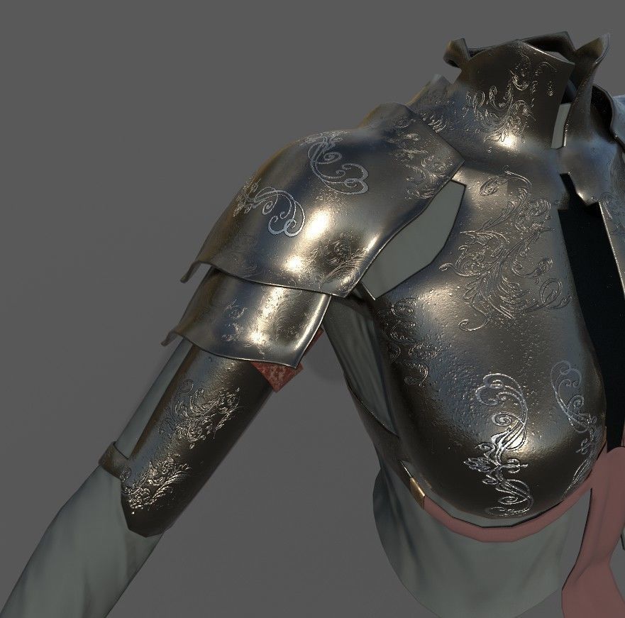 Victorian medieval female chest armor with fabric Lowpoly Low-poly 3D model_3