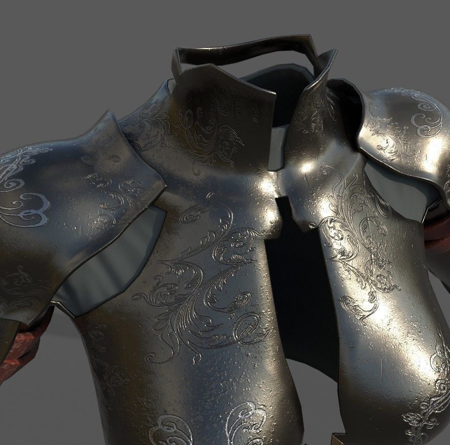 Victorian medieval female chest armor with fabric Lowpoly Low-poly 3D model_4