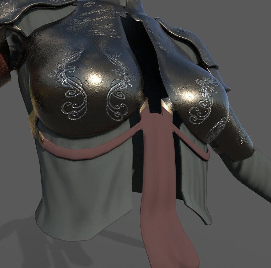 Victorian medieval female chest armor with fabric Lowpoly Low-poly 3D model_5