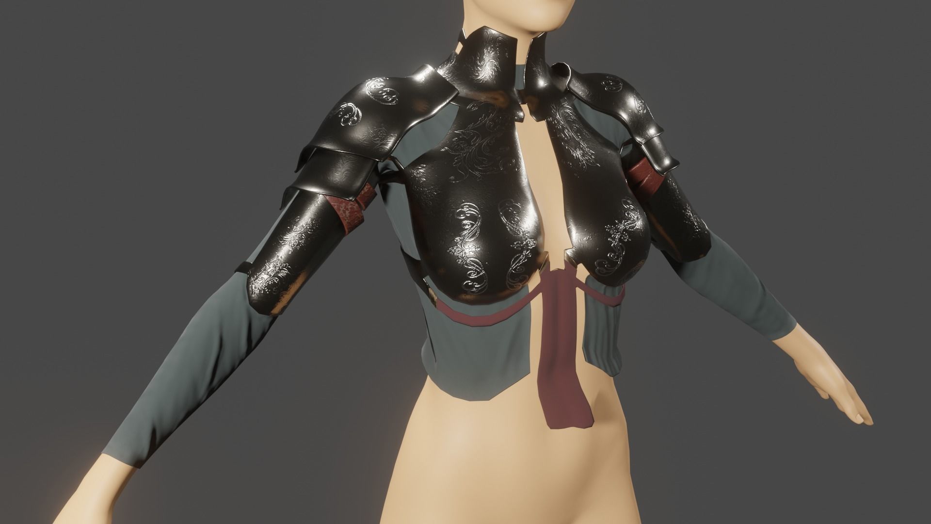 Victorian medieval female chest armor with fabric Lowpoly Low-poly 3D model_10