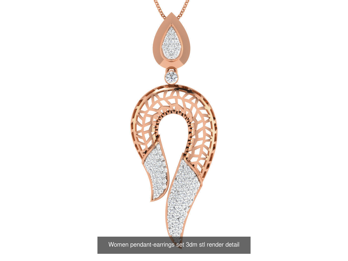 7 Mesh Wave  Line Pendant Earrings 3dm stl renders details 3D Model Collection_3