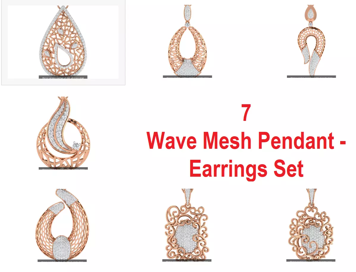 7 Mesh Wave  Line Pendant Earrings 3dm stl renders details 3D Model Collection_0