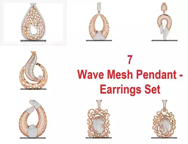 7 Mesh Wave  Line Pendant Earrings 3dm stl renders details