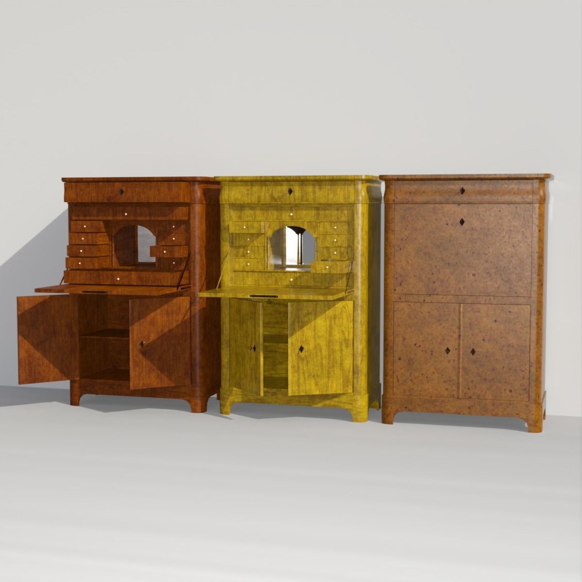 19th century secreter biedermeier style for Daz Low-poly 3D model_5