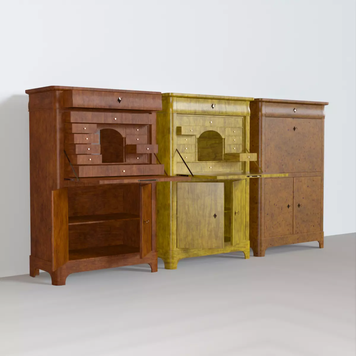 19th century secreter biedermeier style for Daz Low-poly 3D model_0
