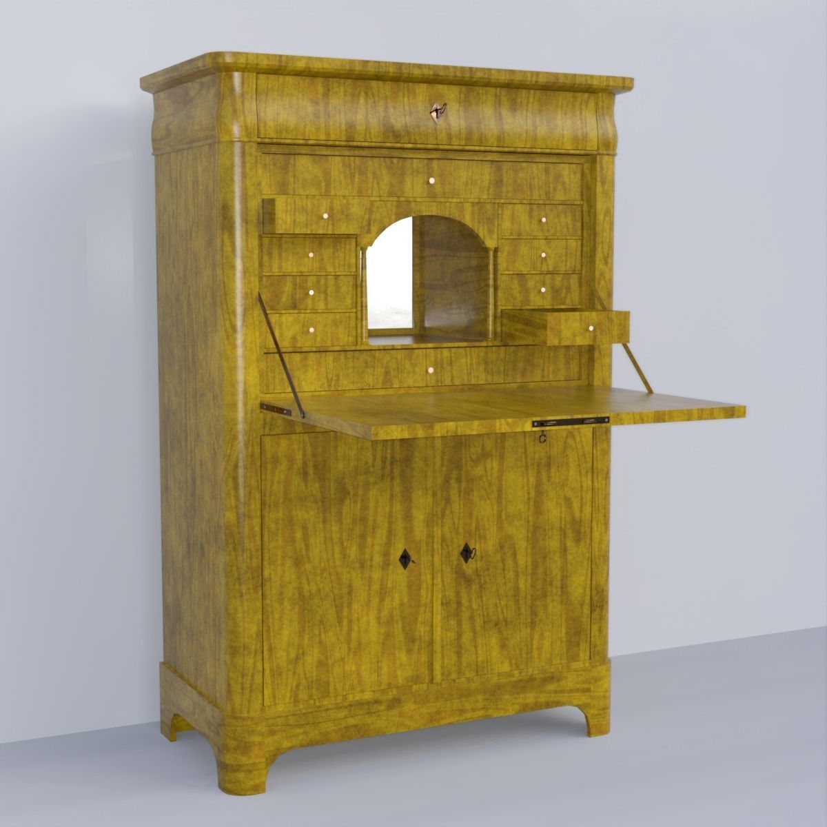 19th century secreter biedermeier style for Daz Low-poly 3D model_2