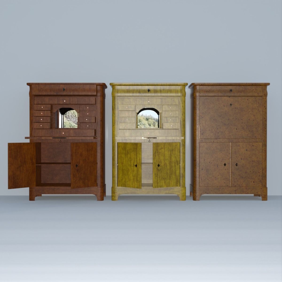 19th century secreter biedermeier style for Daz Low-poly 3D model_4