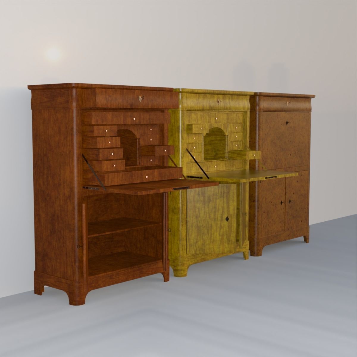 19th century secreter biedermeier style for Daz Low-poly 3D model_7