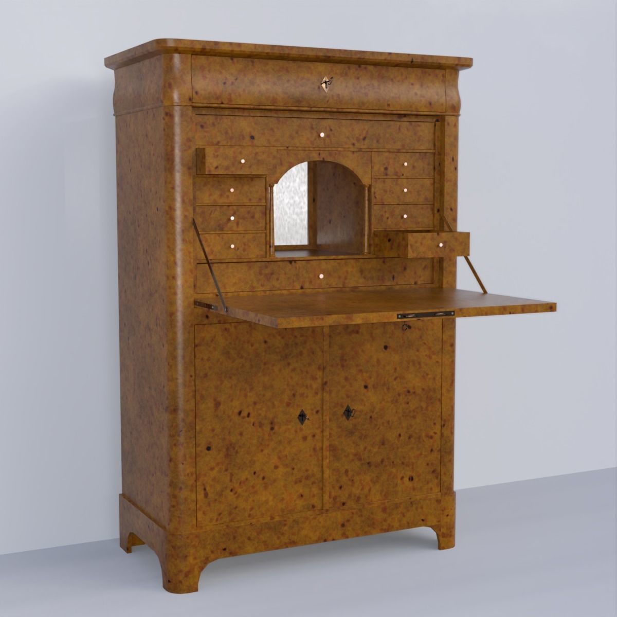 19th century secreter biedermeier style for Daz Low-poly 3D model_3