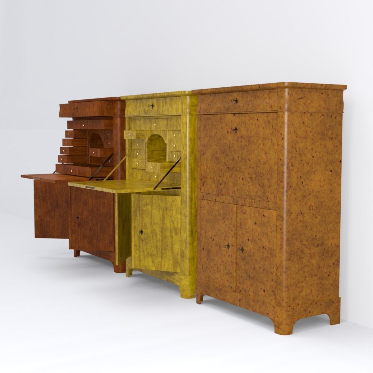 19th century secreter biedermeier style for Daz Low-poly 3D model_6