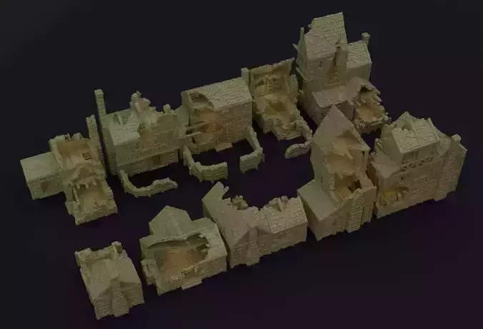 Modular Village Ruins Tabletop Terrain 28 MM 3D print model