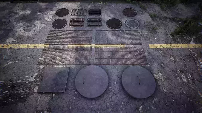 Manhole Covers  10 Variations Low-poly 3D model
