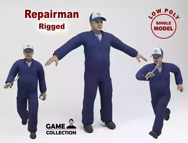 Mechanic man overalls Low-poly 3D model