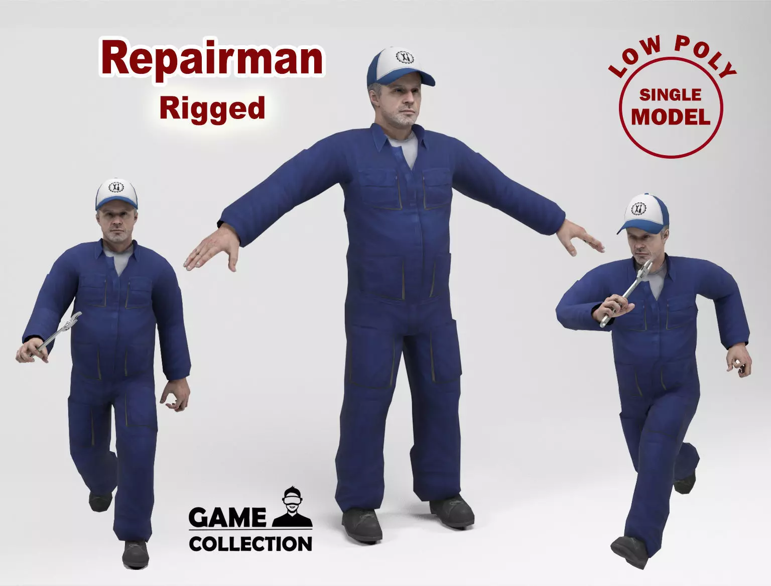 Mechanic man overalls Low-poly 3D model