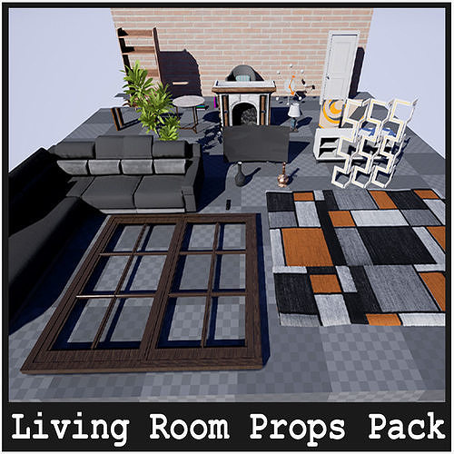 Living Room  Prop Package Low-poly 3D model 2