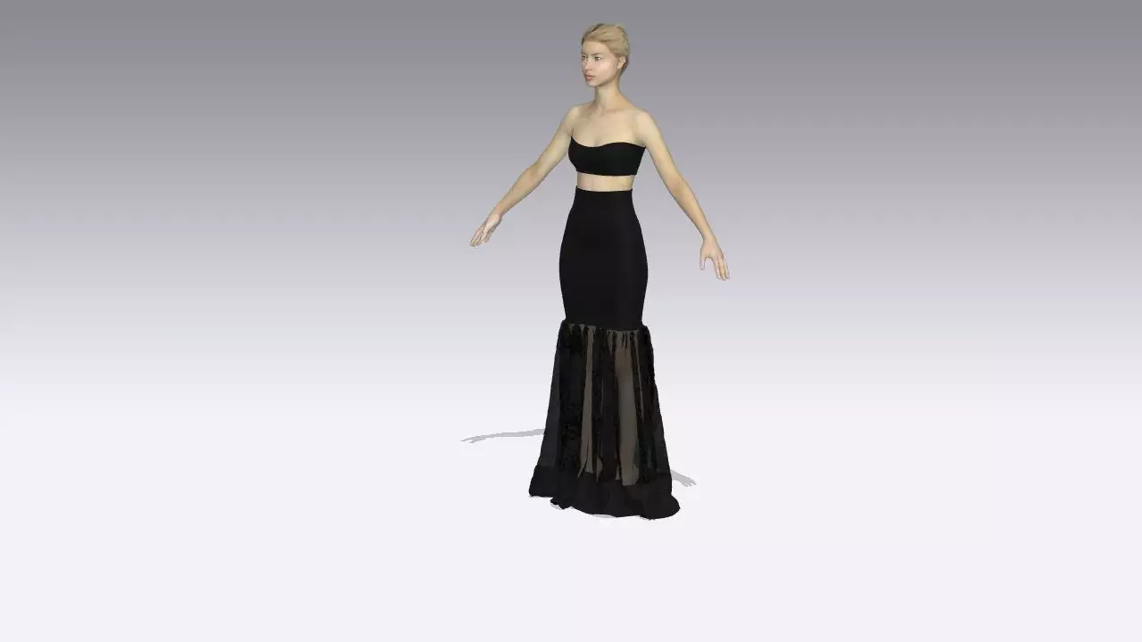 BLOUSE AND SKIRT TWO PIECES SUIT SKIRT  3D model_0