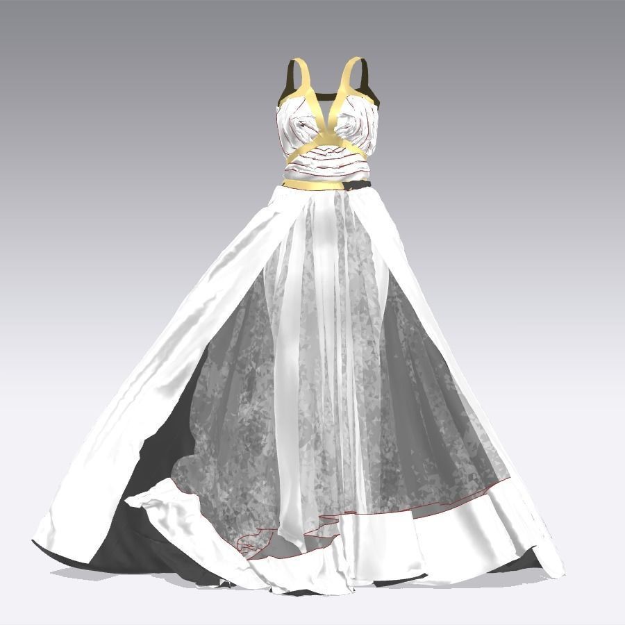 DRESS WHITE HALTER NECKLINE GOLD STRAP AND BELT  3D model_1