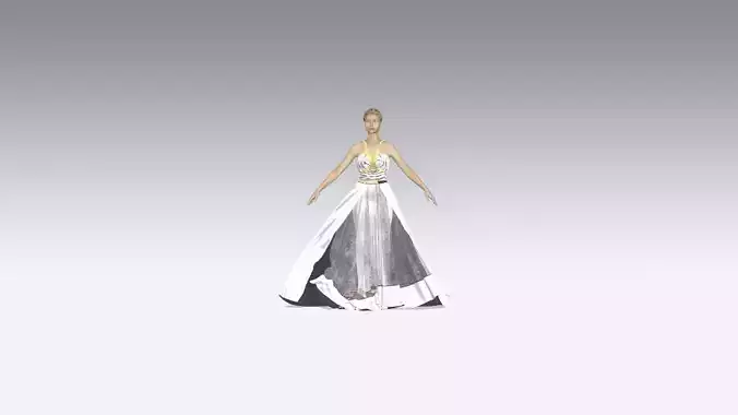 DRESS WHITE HALTER NECKLINE GOLD STRAP AND BELT  3D model