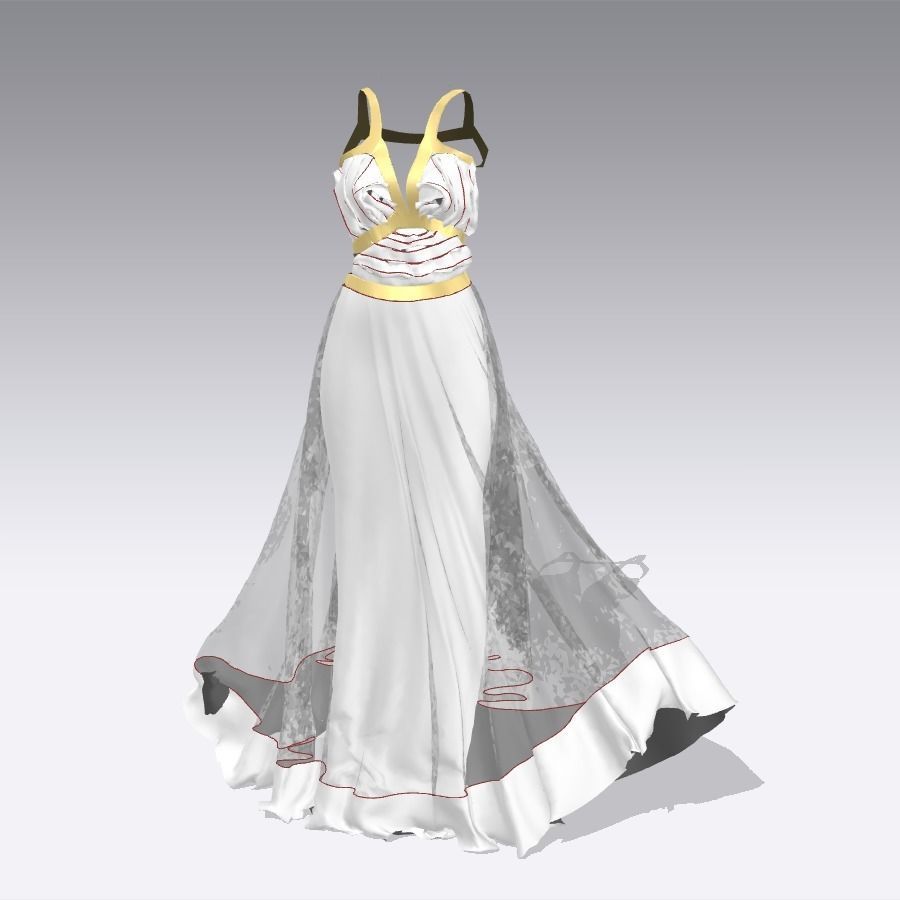 DRESS WHITE HALTER NECKLINE GOLD STRAP  3D model_1