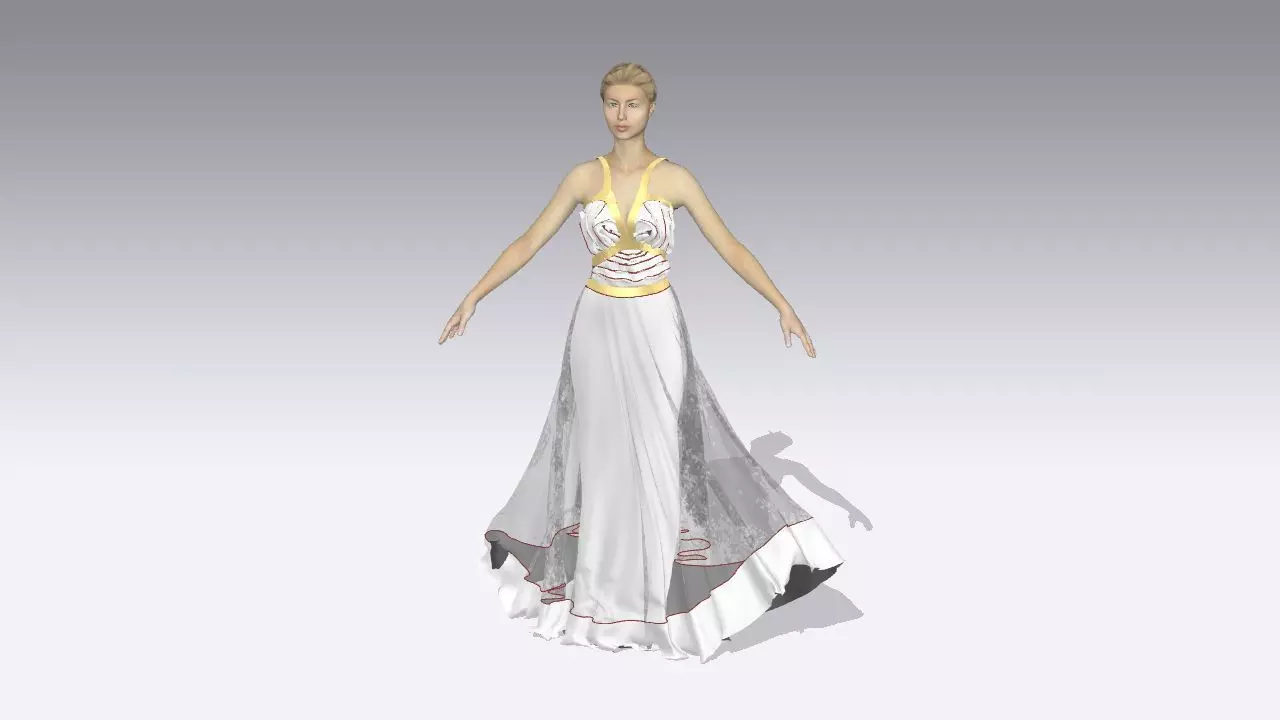 DRESS WHITE HALTER NECKLINE GOLD STRAP  3D model_0