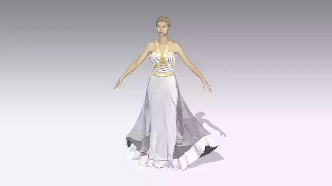 DRESS WHITE HALTER NECKLINE GOLD STRAP  3D model