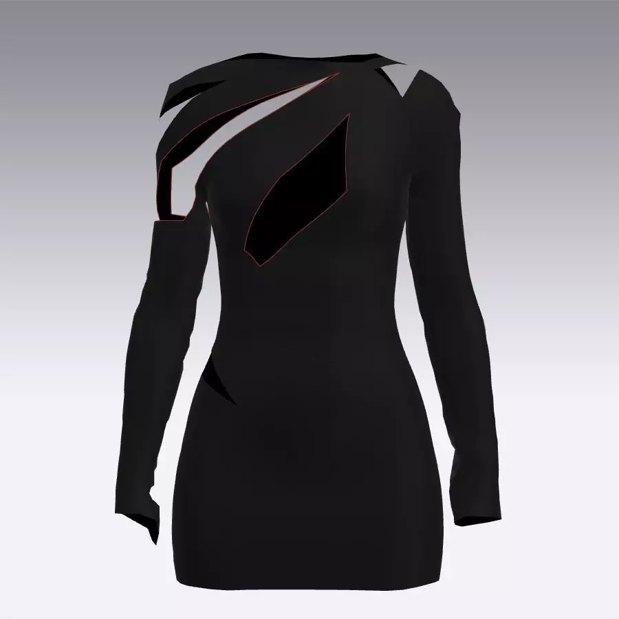DRESS ASYMETRIC DETAIL CROP DETAIL 3D model_0