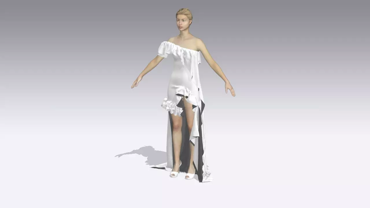 DRESS ONE SHOULDER ASYMETRIC SKIRT RUFFLED 3D model_0