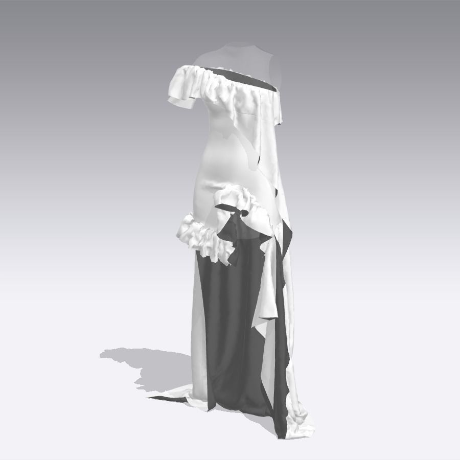 DRESS ONE SHOULDER ASYMETRIC SKIRT RUFFLED 3D model_1