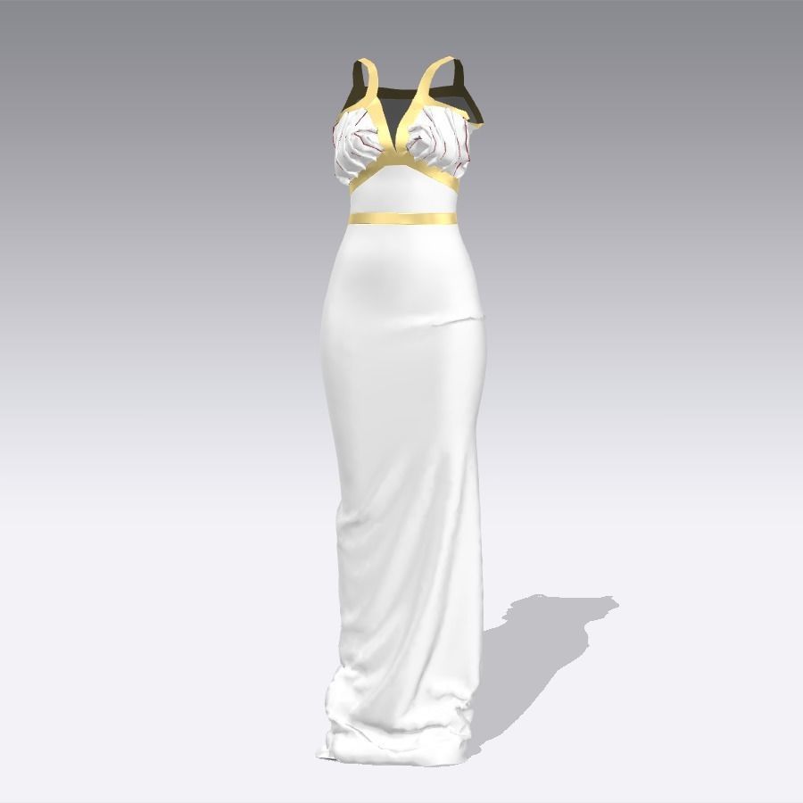 DRESS WHITE HALTER NECKLINE GOLD STRAP AND BELT  3D model_1