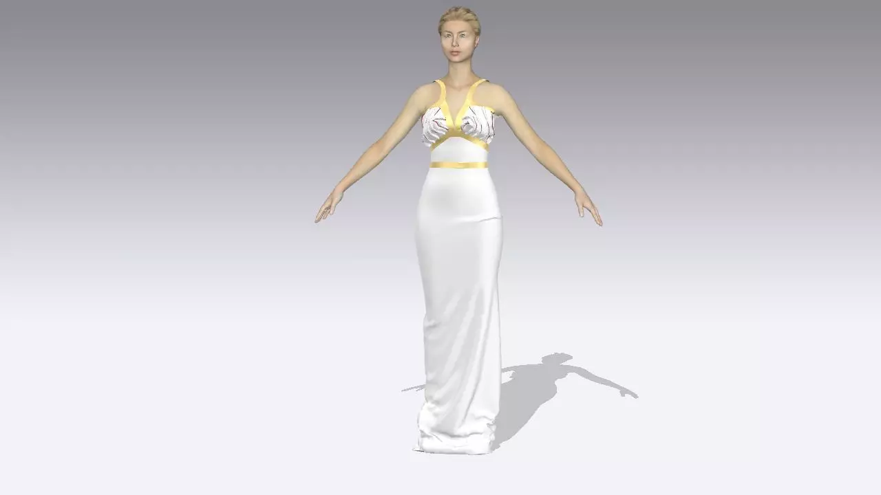 DRESS WHITE HALTER NECKLINE GOLD STRAP AND BELT  3D model_0