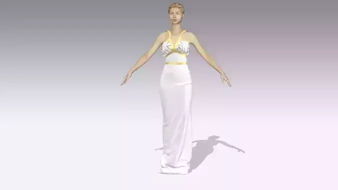 DRESS WHITE HALTER NECKLINE GOLD STRAP AND BELT  3D model