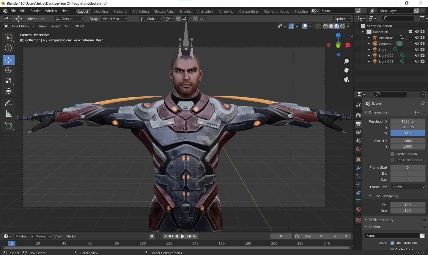 Futuristic Warrior character Low-poly 3D model_12