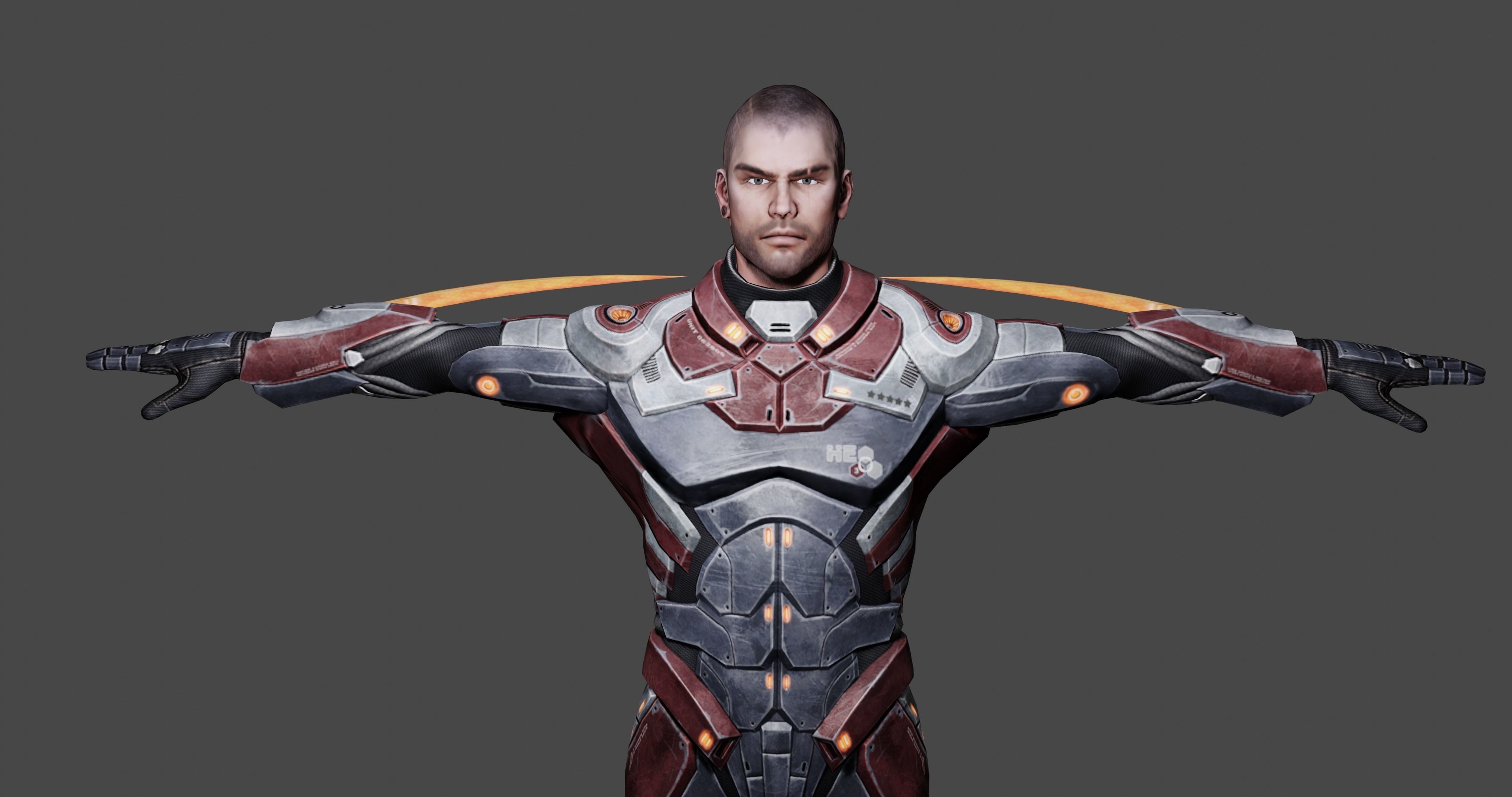 Futuristic Warrior character Low-poly 3D model_1
