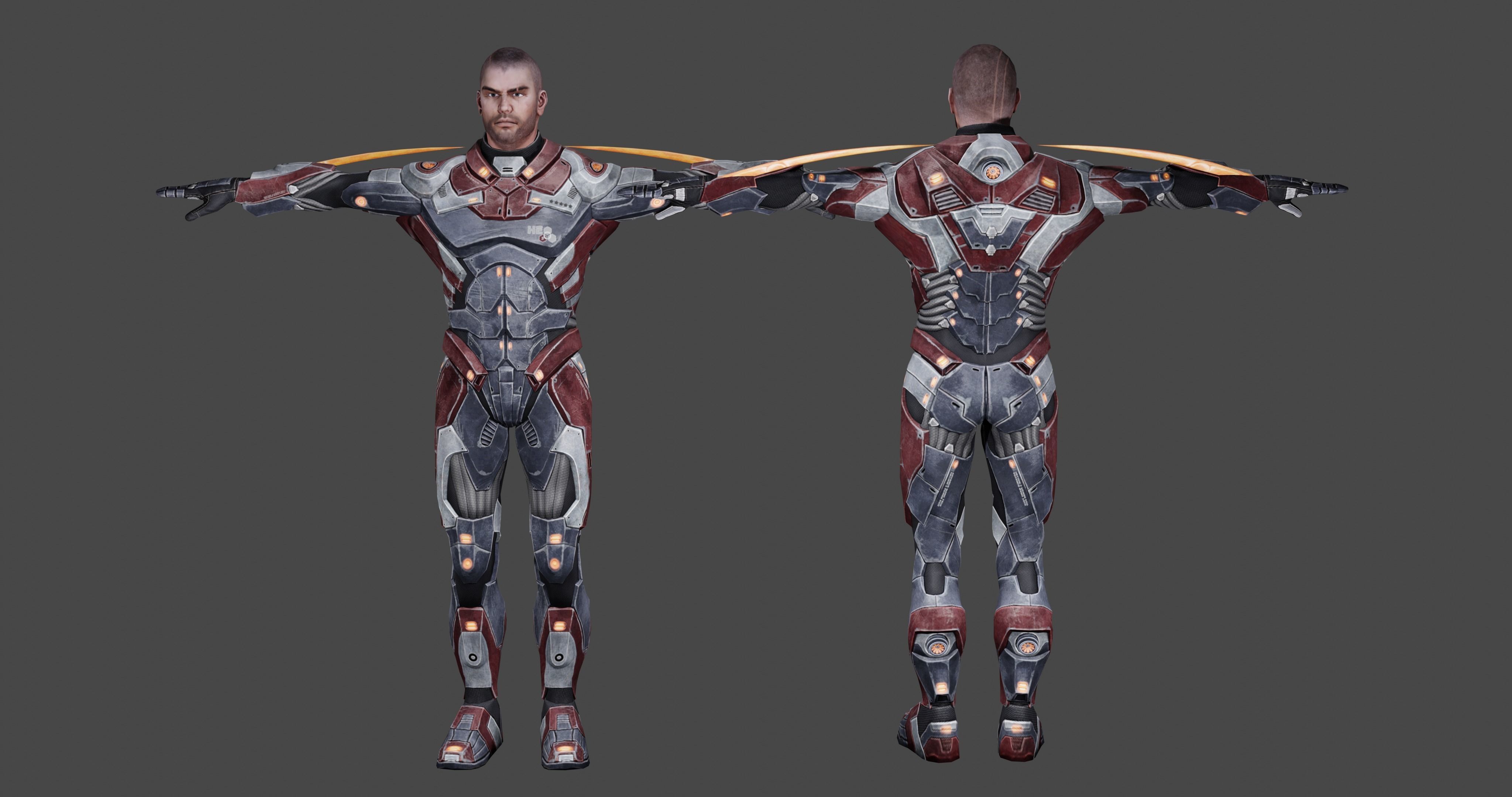 Futuristic Warrior character Low-poly 3D model_47
